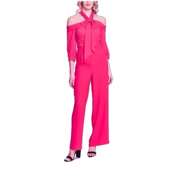 Cece Vivid Vibes Pink Off-Shoulder Jumpsuit In Ruby Blush Size 4 - Picture 1 of 7